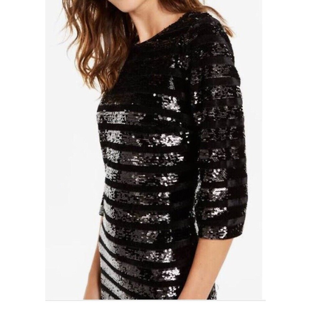 INC Sequin Mini Dress  Size XS Black Women's 3/4 Sleeve Sheath Evening Party